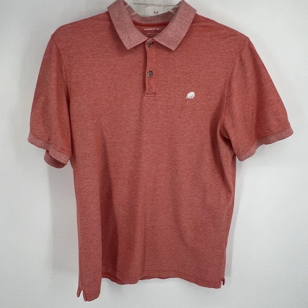 Mens Banana Republic Coral Orange Pique polo Shirt Elephant Logo sz XL